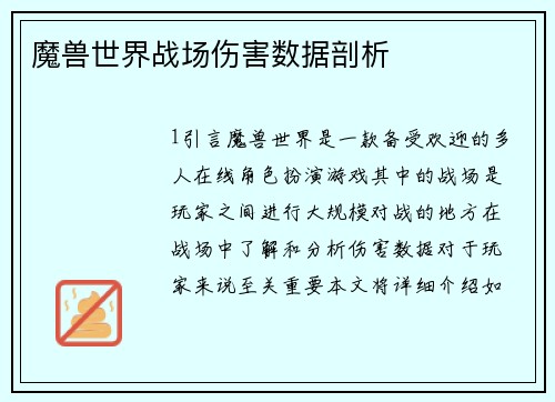 魔兽世界战场伤害数据剖析
